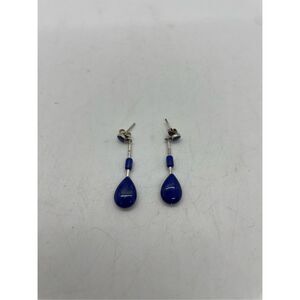 Triple Lapis Lazuli and Sterling Threader Earrings Vintage